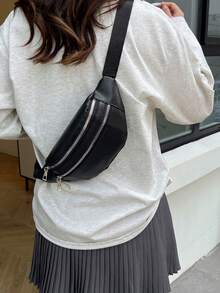 这款时尚简约的腰包采用优质PU材质，用途广泛且实用，适合各种派对场合。它可折叠，容量大，并配有可调节肩带。清新百搭的设计使其适合旅行、购物、通勤和街头穿搭。它也是一份实用又贴心的圣诞礼物。 - 黑色 - 查看 3