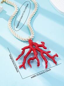 1 Stück Sommer Ozean Strand Stil Korallen Anhänger Halskette, klobige Seil Kordel Halskette, rote Korallen Halskette Schmuck für Frauen, geeignet für Strand, Reisen, Urlaub