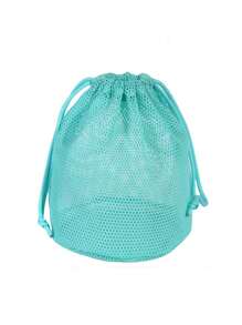 1pc Drawstring Mesh Makeup Bag, Convenient Breathable Travel Toiletry Pouch, Draining Wash Bag