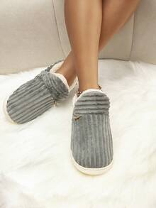 Autumn/Winter Couple's Enclosed Heel Slippers, Warm Home Use,Furry Shoes,Fluffy Slippers - Grey - View 4