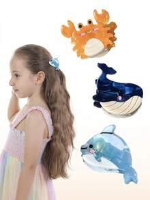 3 件装海洋动物小发爪夹，适合女孩，迷你海洋发夹，发饰，坚固抓握，白象礼物