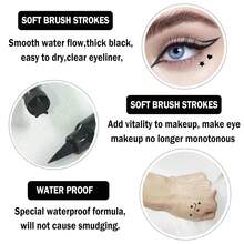 5PCs Liquid Winged Eyeliner Stamp Pen Set-Double-Headed Black Eye Liner Pencil-Long-Lasting Waterproof Stamp Eyeliner Set For Eye Makeup-Star, Heart, Flower, Butterfly, Triangle - 03 Flower - View 12