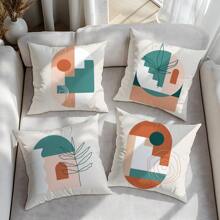 4 fundas de cojín con estampado geométrico floral abstracto rojo y verde, tela de terciopelo de melocotón suave a la piel, impresión unilateral de 45*45CM, adecuado para sala de estar, dormitorio, sofá, decoración del hogar, regalo de cojín decorativo