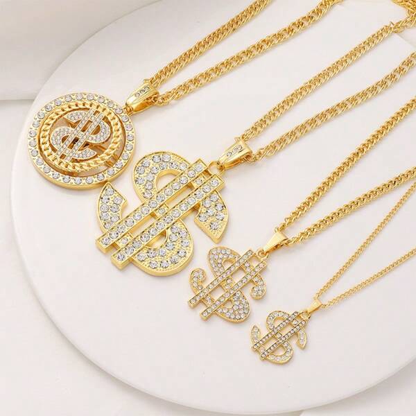 Fashion Simulated Diamond Dollar Sign Pendant Necklace Jewelry