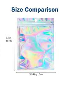 200 pezzi Buste riutilizzabili con chiusura ermetica olografiche, con motivo arcobaleno laser, adatte per buste caramelle per piccole imprese, buste campione con finestra frontale, buste richiudibili, buste per caramelle regalo per le feste