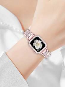 2 pièces/Ensemble Bracelets de montre Apple Bracelet de montre Apple Rose+ Étui de protection pour montre Apple Breloque en métal avec diamants scintillants. Le bracelet et l'étui de protection conviennent aux séries Ultra SE 10/9/8/7/6 5/4/3/2/1 compatibles avec les tailles de bracelets de montre Apple de 38 mm, 40 mm, 41 mm, 42 mm, 44 mm, 45 mm, 49 mm. 2 pièces de remplacement de bracelet de montre en métal avec des strass pour dames