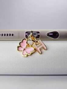 1pc创意粉色蝴蝶字母/欧式26个大写字母缩写/手机防尘塞/装饰/挂件/吊坠/手机挂钩/精致/节日使用保护您的设备/适用于Type-C/Lighting（5-14）型号 - 粉色 - 查看 44