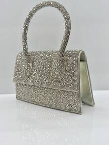 New European And American Cross-Border Fashion Simple Full Of Diamonds Banquet Chain Small Square Bag