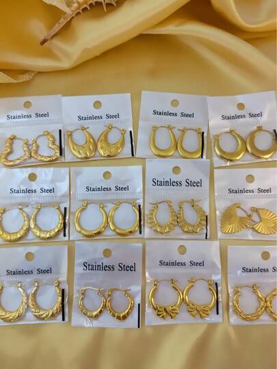 Conjunto de 12 Brincos: Brincos de Aço Titânio, Geometria do Reino Secreto, Brincos de Botão Retrô, Espelho do Futuro, Presentes Perfeitos para Presentear Familiares