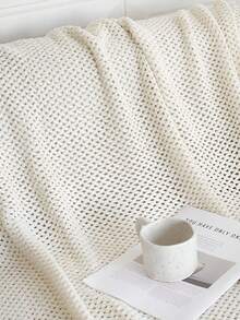 A Solid Color Particle Knitted Blanket, Nordic Style Acrylic Rectangular Office Nap Sofa Blanket Air Conditioning Blanket Knitted Small Blanket Shawl Cover Blanket Blanket Bed End Blanket - 網格米色 - 查看 6