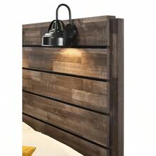 1pc Rustic Style Butcher Block Finish Weathered Brown Finish Queen Size Bed W/ Lamp Wooden Bedroom Furniture-5114 - 彩色 - 查看 3