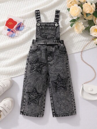 Ny stil baby/småbarn flickor slitna denim broderade casual mångsidiga overaller