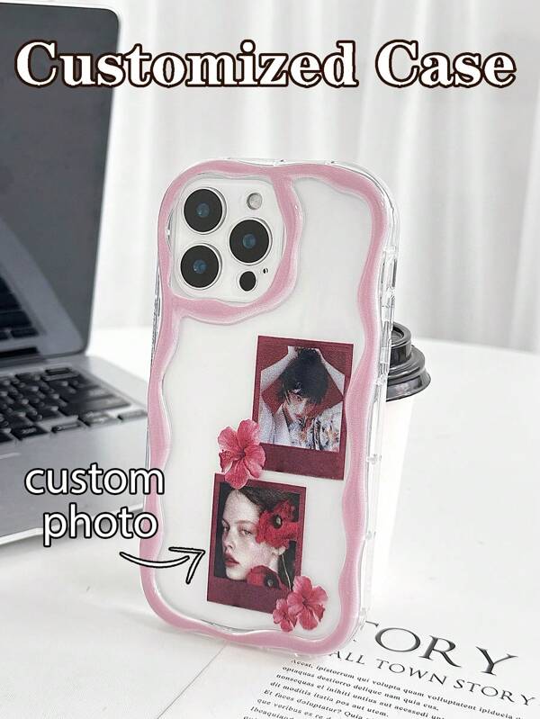 DIY-Handyhülle mit individuellem Namen/Fotodruck, cremefarbener Textur, gewelltem Rand, glänzend lackiert, stoßfest, kompatibel mit iPhone 16/11/16Pro/16Plus/16ProMax/16E/15ProMax/13/14/12/XS/XR/7G/8P, kompatibel mit Samsung Galaxy S25/S25Plus/S25Ultra/A16/A36/A26/A56/A50