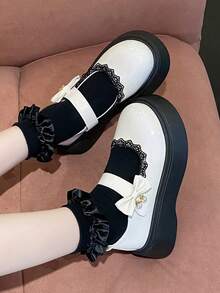Thick Sole Cute Round Toe Mary Jane Flat Shoes For Women, Vintage Versatile Japanese Style Casual Lovely Pumps, Summer New