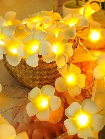 1pc LED Plumeria String Lights (Batteries Not Included), 3 Meters 20 Lights/2m 10 Lights/1.5m 10 Lights Romantic Atmosphere Artificial Lighting String, Suitable For Birthday, Wedding, Beach Party, Birthday, Wedding, Hawaiian Party, Camping Music Festival Decoration