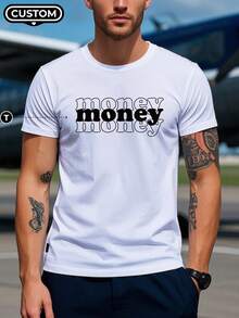 定制个性化男士白色T恤，舒适时尚。上传文字和图片，上传您的设计、现金、生日礼物，定制专属T恤。