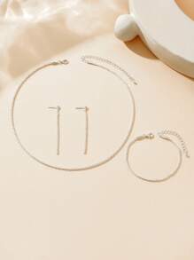 1set Stylish & Elegant Shiny Necklace, Bracelet, Earring 4pcs Jewelry Set For Women, Suitable For Daily Wear