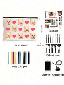 Tas Kosmetik Bertema Kucing Kustom, Hadiah Bertema Kucing yang Lucu, Tas Kosmetik Perjalanan Kecil untuk Pecinta Hewan Peliharaan, Kantong Penyimpanan dengan Resleting - Krem - View 5