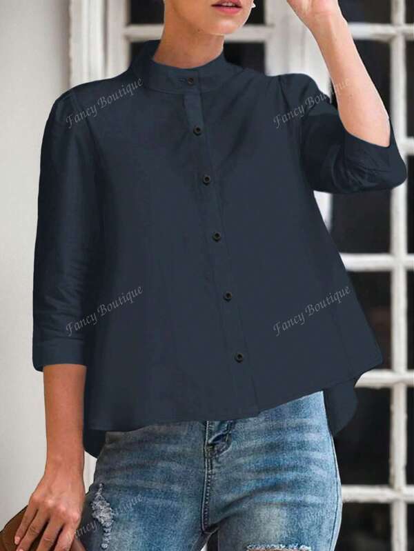 Women's New Fashion Stand Collar Solid Color Elegant Blouse, Spring/Summer