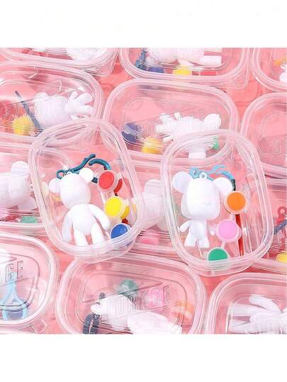 1 Set/Random Fluid Painting Bear Keychain, DIY Doodle Painting Art Craft Kit, Including Paint + Spoon + Bear + Brushes In Bag/Box, Creative Handmade Bear Toy, Painting Set For Back To School, Mother's Day, Mom's Gift