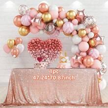 1pc 47" X 70.8" Pink Rectangular Sequins Tablecloth, Shiny Hanging Decorative Cloth Suitable For Valentine's Day, Birthday Party, Wedding And More