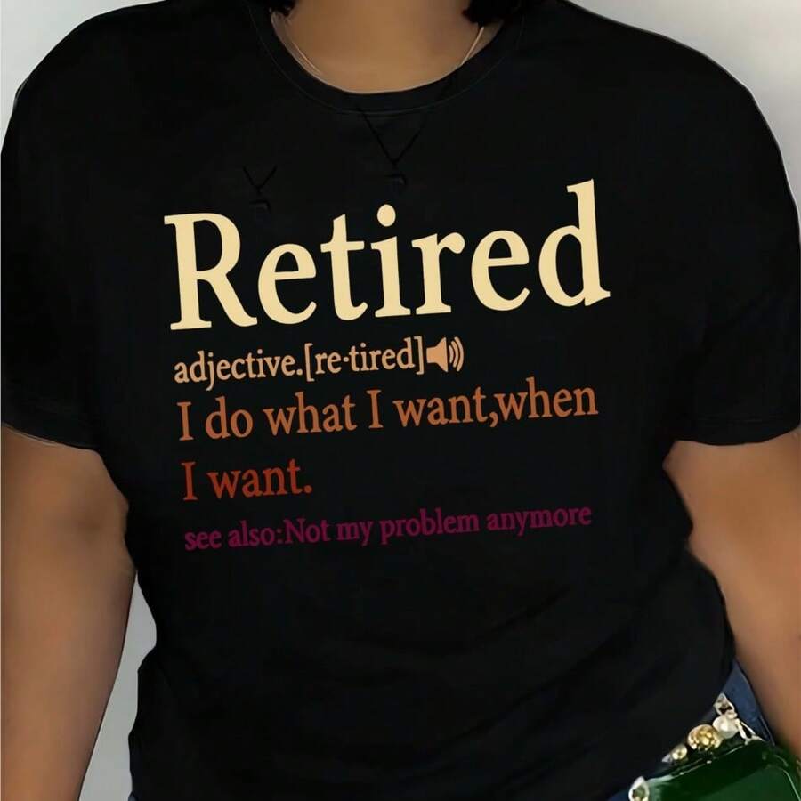 Refreshing Summer Retired Letter Printed Round Neck T-Shirtspringsummer Casual Short Sleeved T-Shirtwomen's Clothing - 黑色 - 查看 1