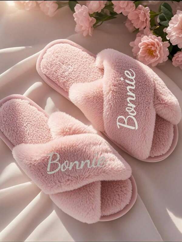 Customized Fluffy Bride Slippers, Fluffy Cross Slippers, Bridal Party Gifts, Bridesmaid Gifts, Bachelorette Party, Bridesmaid Slippers, Gifts For Her