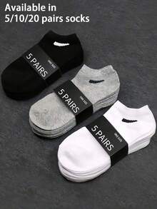 5/10/20 pares de calcetines cortos de unicolor negro/blanco/gris, de moda, unisex, simples, cómodos y versátiles, adecuados para uso diario - Multicolor - Ver 2