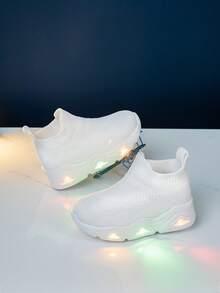 New Design Kids/Toddlers Casual Minimalist Comfortable Soft Fashion LED Light Up Breathable Mesh Non-Slip Lightweight Low Top Quick Wear Outdoor Indoor Walking Running Sneakers - White - View 1