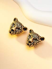 1 Paar übertriebene Leopardenkopf-Ohrringe, orientalisch-inspirierte Tier-Ohrringe, vintage goldene Leoparden-Ohrringe