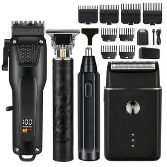 4-In-1 Men's Grooming Kit - Professional USB Rechargeable Grooming Set, Includes Nose Hair Trimmer, Electric Shaver, Detail Trimmer, Ideal Father's Day Gift, All USB Rechargeable With Comb Guides, Also A Great Valentine's Day Gift