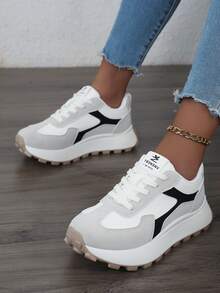 New Breathable Color-Blocking Dad Shoes 2025 Spring And Summer Sports Shoes Thick Sole Heightened Outdoor Street Photography And Leisure - 白灰 - 查看 3