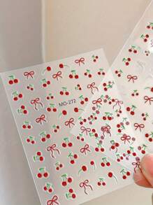 2 pièces Autocollants d'ongles 5D fraise et cerise - design de fruits doux avec des accents floraux, en résine ABS, style décontracté mignon, convient pour le nail art DIY, ongles à thème de fruits, design 5D complexe