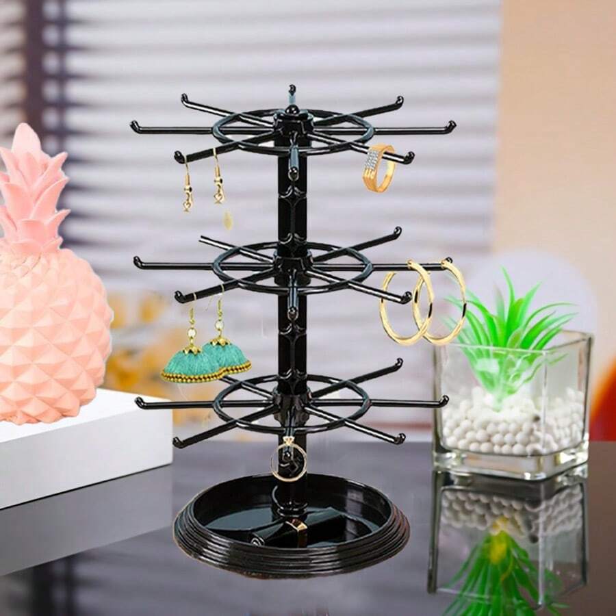 2 件旋转珠宝展示架 - 2 层 360° 旋转珠宝收纳架，用于项链、手镯、耳环和戒指 - 节省空间的钥匙扣架和塑料珠宝架，适用于柜台和梳妆台，适合女士收纳整理器旅行必需品，返校宿舍收纳秋季装饰 - 彩色 - 查看 1