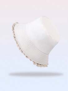 1pc Solid Color Dopamine Lace Patchwork Bucket Hat, Simple Versatile Stylish Fashion Casual Sun Protection Travel Beach Hat