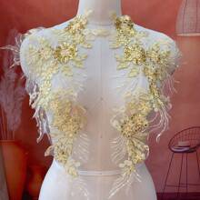 1 Pair 3D Lace Applique Floral Embroidery Patches - Delicate Hollow-Out Design, High-Quality Polyester Fabric, 10 Colors (White/Red/Gold/Black) Suitable For Wedding Gowns, Evening Dresses, DIY Fashion Accessories, Embroidered Dresses, Dress Decorations, Fine Embroidery, Dress Embellishments, Elegant Decorations, Exquisite Craftsmanship, Craft Enthusiasts