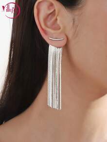 1 对金属链流苏吊坠耳环，优雅简约风格珠宝时尚配饰，适合女士