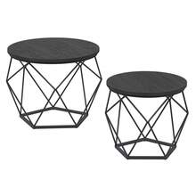 Couchtisch rund, 2er Set, Wohnzimmertisch, Beistelltisch, Vintage-Flair, abnehmbare Tischplatte, für Wohnzimmer,Tintenschwarz - Tintenschwarz - Übersicht 2