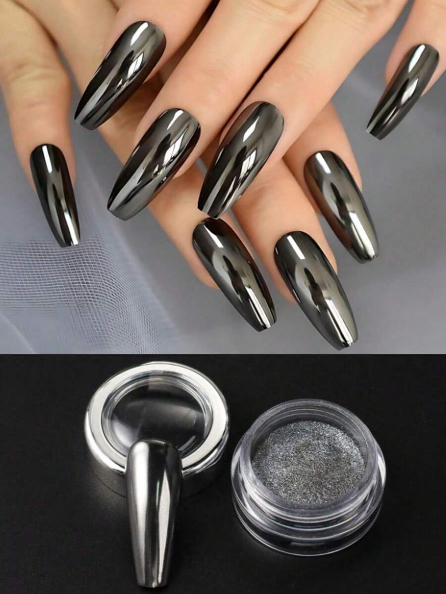 1g/Pc Chrome Black Nail Powder Pigment, Metallic Mirror Pearl Nail Art Glitter Nail Polish Dust-Free Crystal Coating Powder Gel Nail Polish Supplies - Multicolor - View 1