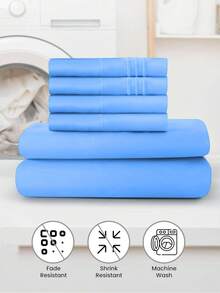 6-Piece Bed Sheet Set – Twin/Full/Queen/King Sizes | Soft Microfiber | Deep Pocket Fitted Sheet | Cooling, Wrinkle-Free, Summer And All-Season Comfort | Includes 1 Flat Sheet, 1 Fitted Sheet, 4 Pillowcases - Màu xanh bụi bặm - Xem 3