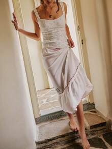 Full Bloom Eyelet Cami Y2k Sleeveless Scoop Neck Tank Top Summer Wide Strap Slim Fit Going Out Crop Tops - 白色 - 查看 4