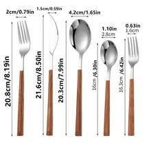 4/16/24 Pcs Stainless Steel Gold Cutlery Set, Wooden Grain Design, Plastic Handle Flatware, Japanese Style Tableware, Suitable For Kitchen, Hotel, School - Silver - View 2