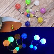 CIZME Glow-In-The-Dark Plastic Navel Rings, Neon Rubber Acrylic Navel Piercing Jewelry Set, Stainless Steel Navel Rings, 14G, 6mm, 10mm, Multi-Color Short Navel Rings Piercing Jewelry, Unisex - Belly Rings - View 4