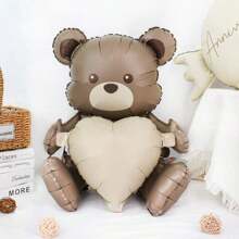 2 Peças Balões em Forma de Coração Abraçando Urso Marrom Fofo, Balões de Mylar de Urso Cartoon Fosco 3D Sentado-em Pé, Adequado para Decorações de Festa de Aniversário, Suprimentos de Festa em Casa