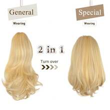SOFEIYAN Ponytail Extension 11 Inch Claw Clip Ponytail Hair Extensions Long Curly Wavy Ponytail Fluffy Clip On Pony Tails Synthetic Hairpiece For Women,Dark Brown/Golden Auburn - Silver Grey - View 2