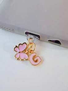 1pc创意粉色蝴蝶字母/欧式26个大写字母缩写/手机防尘塞/装饰/挂件/吊坠/手机挂钩/精致/节日使用保护您的设备/适用于Type-C/Lighting（5-14）型号 - 粉色 - 查看 31