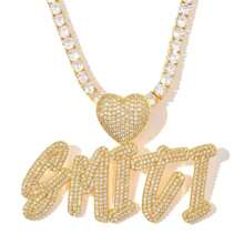 Collar personalizado de corazón de doble capa con letras cursivas estilo Hip Hop DIY, collar creativo