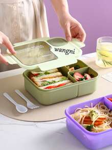 Personalisierte Bento Box, kundenspezifische Kunststoff-Unterteilte Lunchbox mit süßem Cartoon-Design, inklusive Dipp-Soßen-Behälter und Besteck, mikrowellenfest, ideal als Geschenk für Studenten, Familie und Freunde, Rückkehr zur Schule