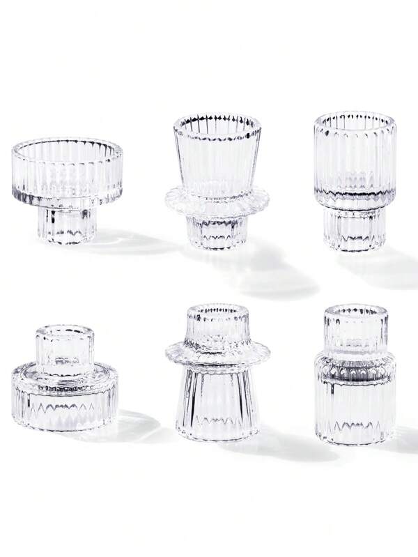 3 piezas Portavelas de cristal transparente, Portavelas de doble uso con rayas verticales, Tazas portavelas de cristal, Tazas portavelas de alta gama de doble uso, Adornos portavelas para el hogar, Decoraciones para bodas, Comedores, Salas de estar, Centros de mesa