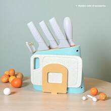 Juego de cocina para niños, juguetes de cocina de juego para niños, accesorios de cocina de juego, regalo para niños y niñas pequeños, cumpleaños, conjunto de juguetes de corte, herramientas de aprendizaje educativo - Conjunto de 7 piezas que incluye cuchillo + soporte para cuchillo (color aleatorio)